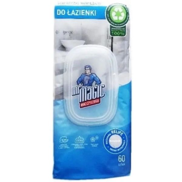 Вологі серветки Mr Magik для збирання ванної кімнати, 60 шт