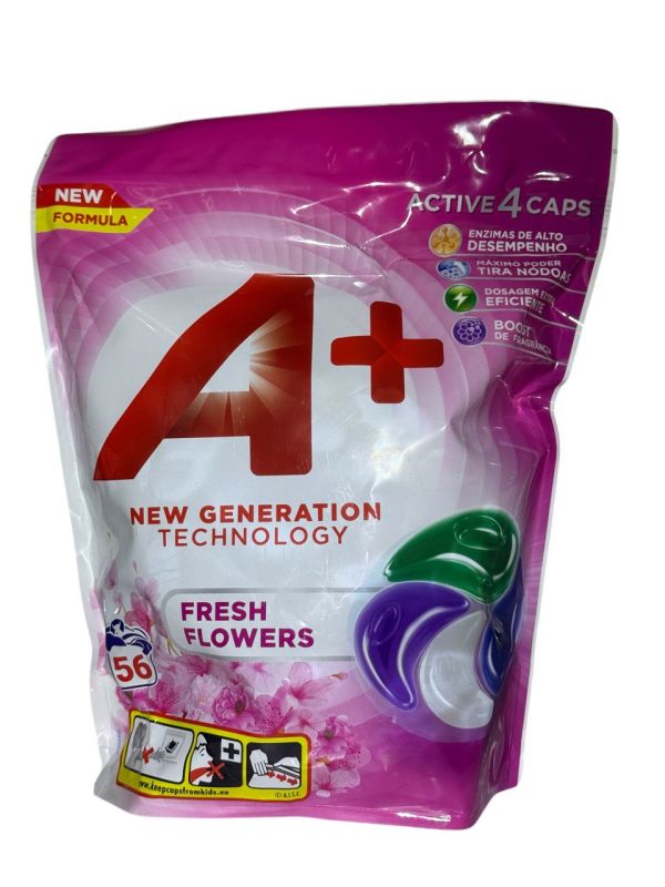 Гель-капсули для прання А+ 4в1 Fresh Flowers парфумовані, 56 шт.