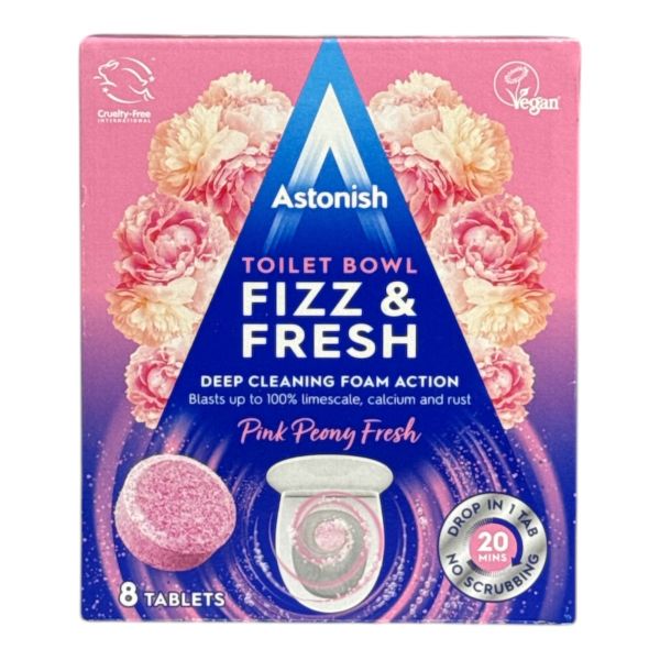 Таблетки для чищення унітазів Astonish Fizz&Fresh з ароматом півонії 8 шт Таблетки для чищення унітазів Astonish Fizz&Fresh з ароматом півонії 8 шт