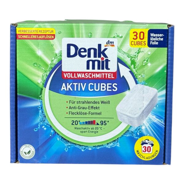 Таблетки для прання в пральній машині білих речей Denkmit Aktiv Cubes, 30 шт. Таблетки для прання в пральній машині білих речей Denkmit Aktiv Cubes, 30 шт.