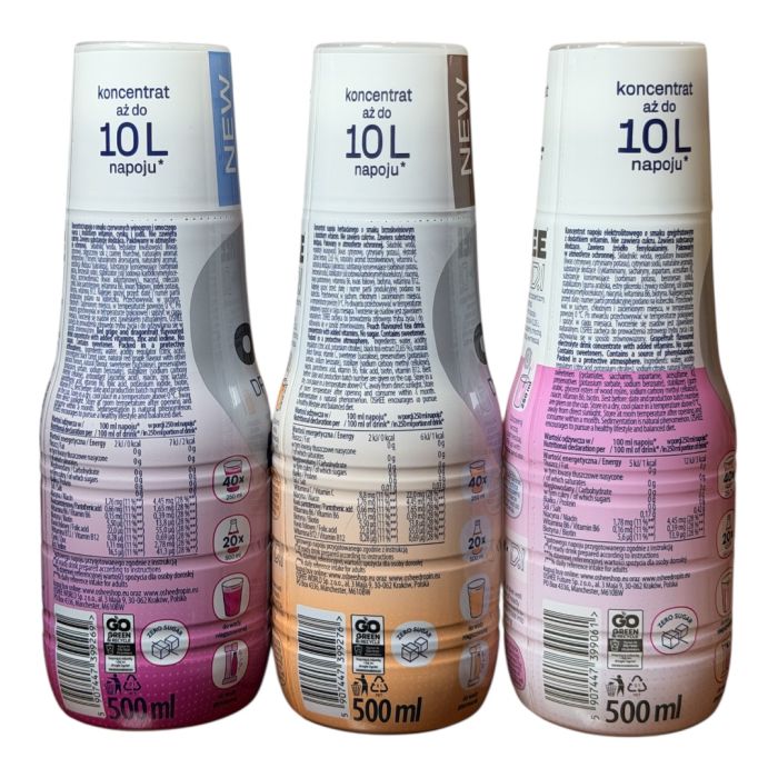 Набір Гідроконцентрованих вітамінних  напоїв OSHEE DROP IN ZERO  3*500мл на 10 л води Червоний виноград, Персик і Грейпфрут