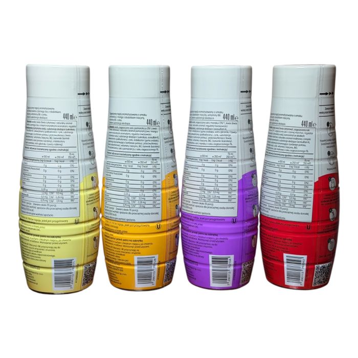 Набір фруктових сиропів Sodastream 4 штуки Malina, marakuja, pomarancza mango, kwiat czarnego bzu 440ml*4