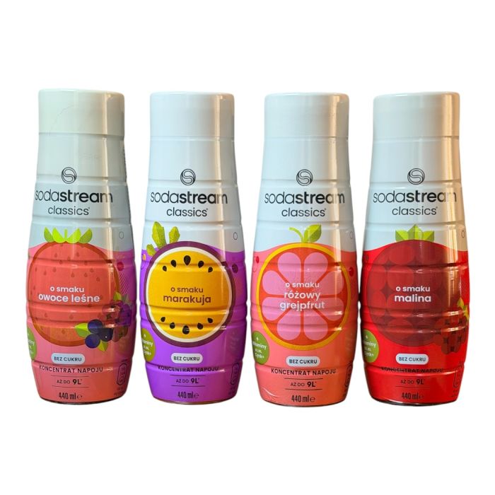 Набір фруктових сиропів Sodastream 4 штуки Malina, marakuja, grejpfrut,owoce lesne 440ml*4