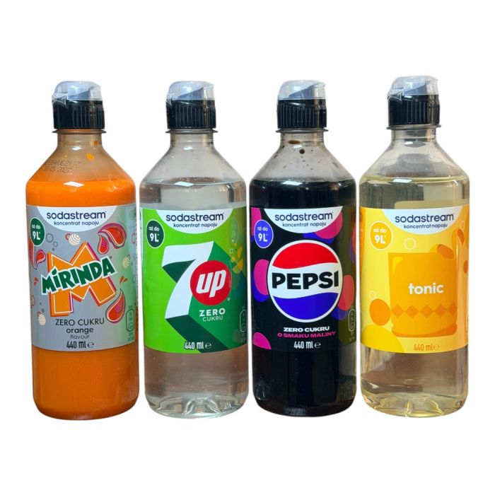 Набір сиропів Sodastream 4 шт,MIRINDA ZERO,7UP zero,PEPSI malina zero,tonic