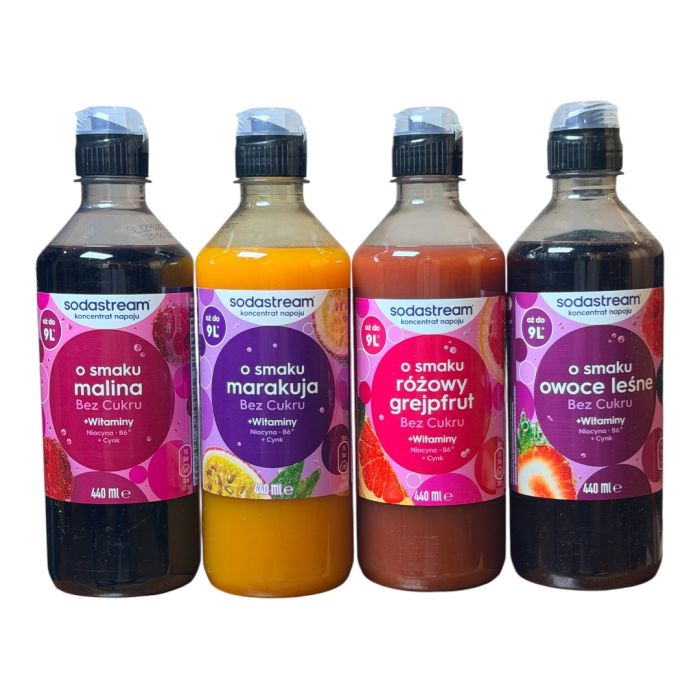Набір фруктових сиропів Sodastream 4 штуки Malina, marakuja, grejpfrut,owoce lesne 440ml*4