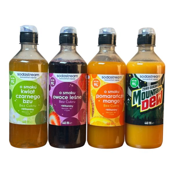 Набір фруктових сиропів Sodastream 4 штуки квіти бузини, owoce lesne апельсин манго, mountain dew diet 440ml*4